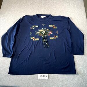 Vintage Miss & Mrs Shirt Womens 3X Blue Crew Neck Southwestern Studded Crew Neck
